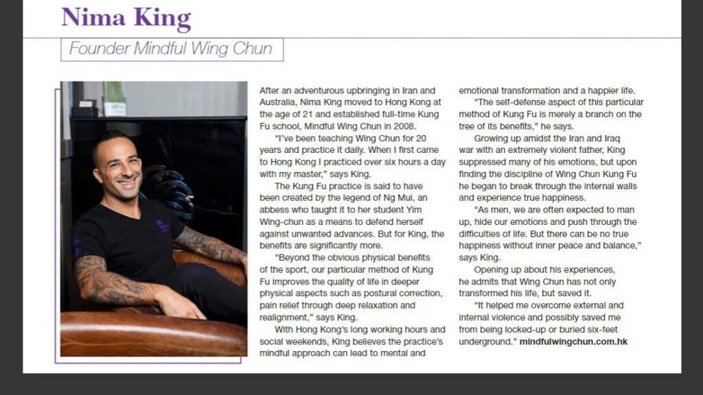 Nima King - Founder of Mindful Wing Chun Hong Kong Martial Arts for Men’s Health in Hong Kong